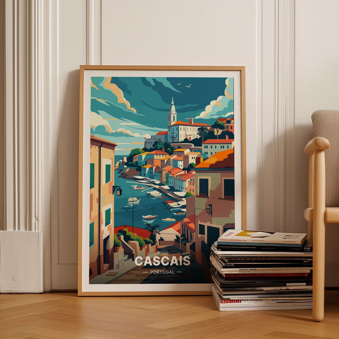 Cascais Portugal Travel Poster, Coastal Landscape