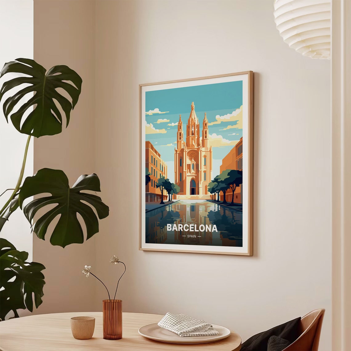 Barcelona Spain Cathedral Spires Canal Reflection Travel Poster - Image 2