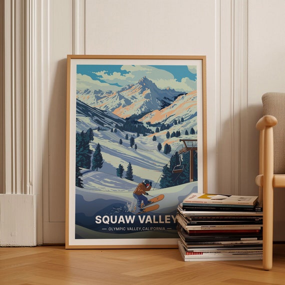 Lake Tahoe Travel Poster Squaw Valley Snowboarding Alpine Meadows Ski Resort California Wall Art Decor C20 1979