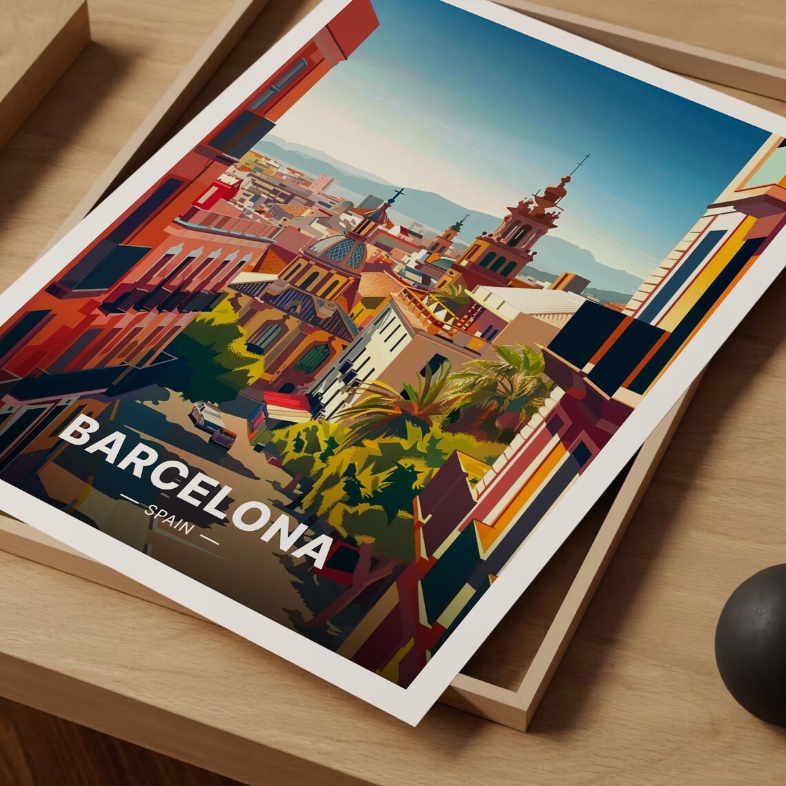 Barcelona Travel Poster, Spain Cityscape Art Print - Image 3