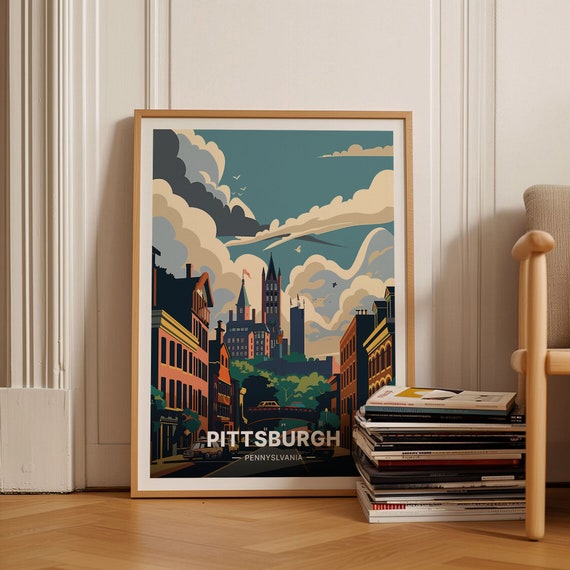 Pittsburgh Skyline Travel Poster, Pennsylvania Cityscape