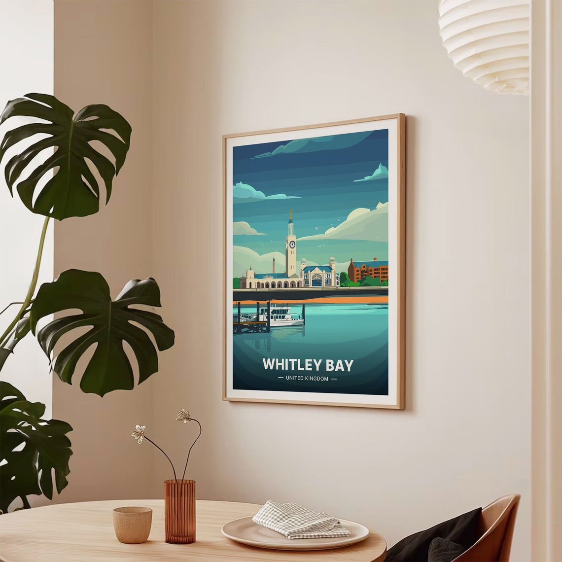 Whitley Bay England Clock Tower Seaside Pier Vintage Travel Poster - Image 2