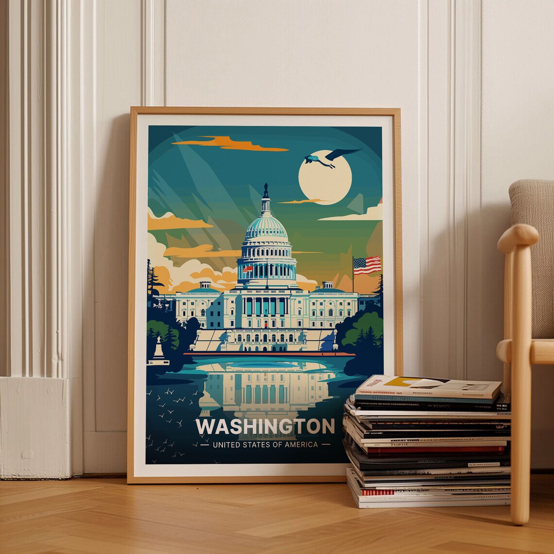 Washington DC Travel Poster, Cityscape Art