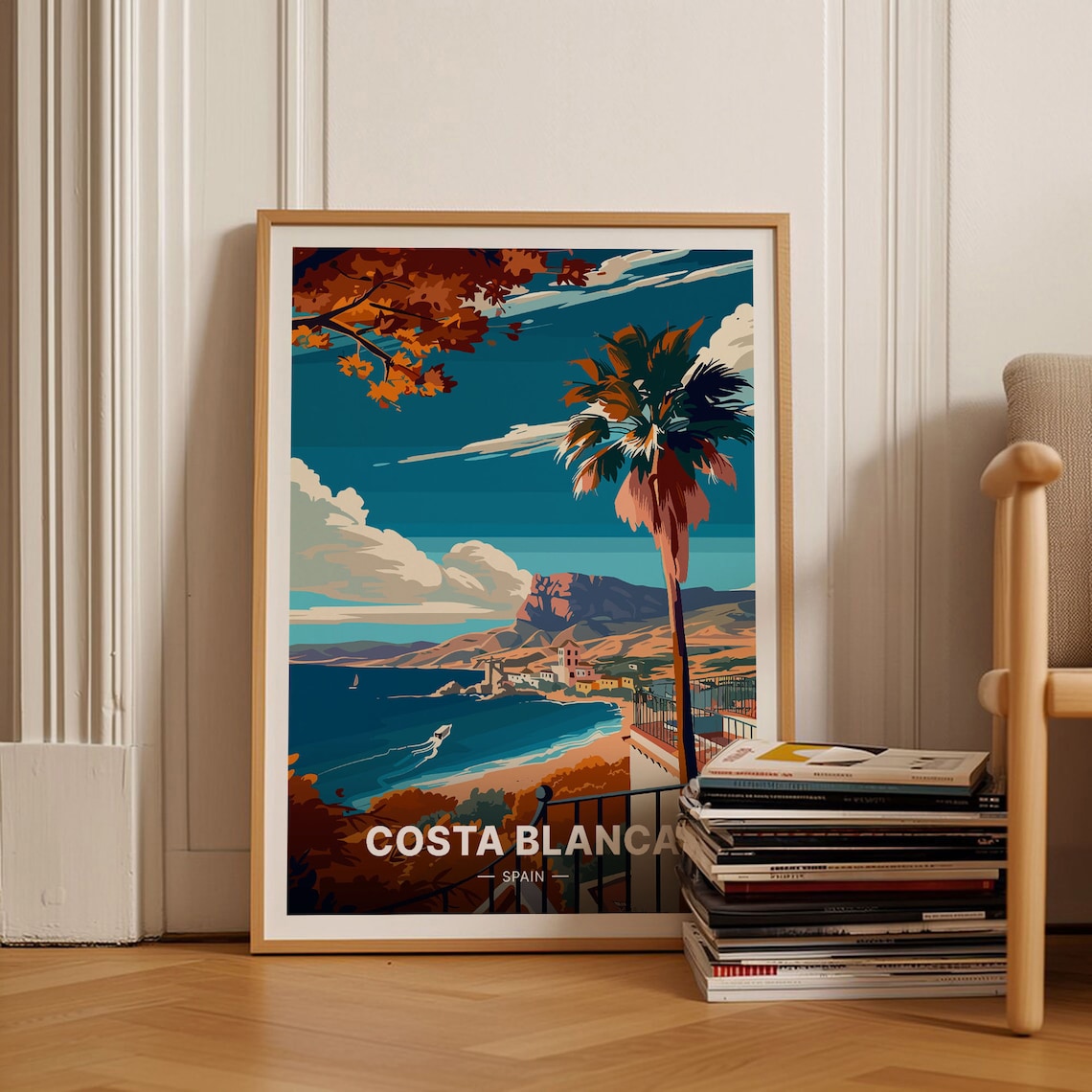 Costa Blanca Travel Poster, Spain Scenic Landscape