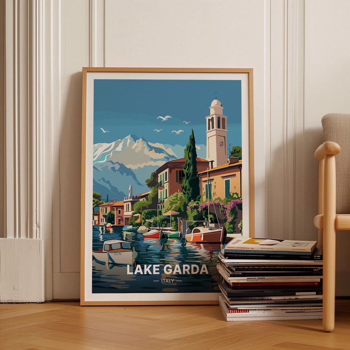 Lake Garda Travel Poster, Italian Lake Landscape