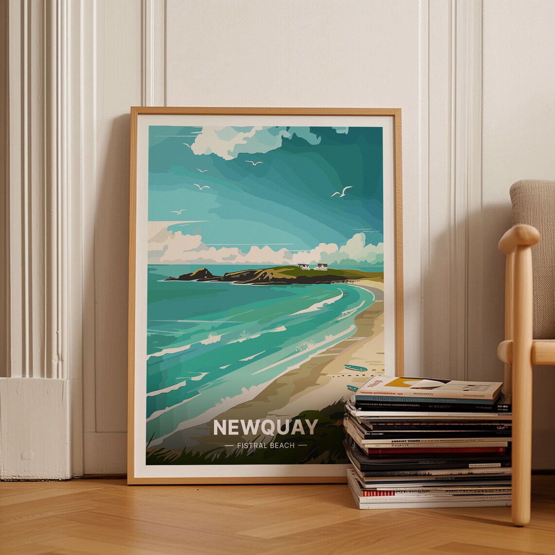 Newquay Fistral Beach Cornwall Surf Coast Vintage Travel Poster