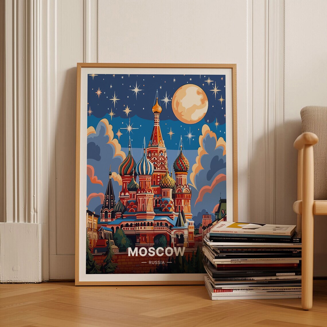 Moscow Landmarks Travel Poster, Russia Cityscape