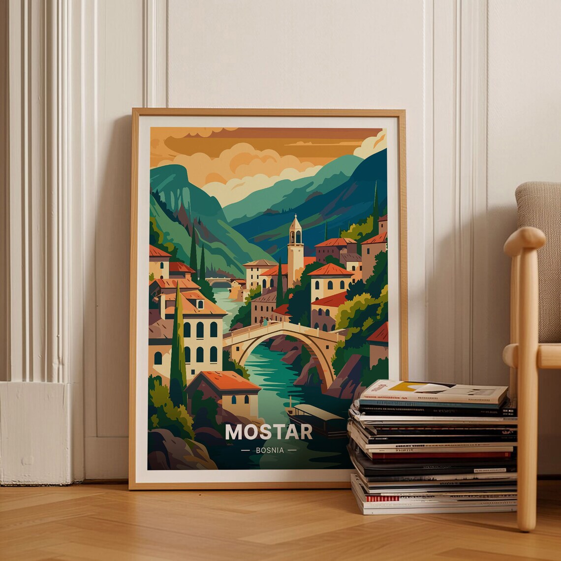 Mostar Bosnia Travel Poster Herzegovina Landscape Art Stari Most Bridge Wall Decor Cityscape Room Decoration Unique Travel C20 538