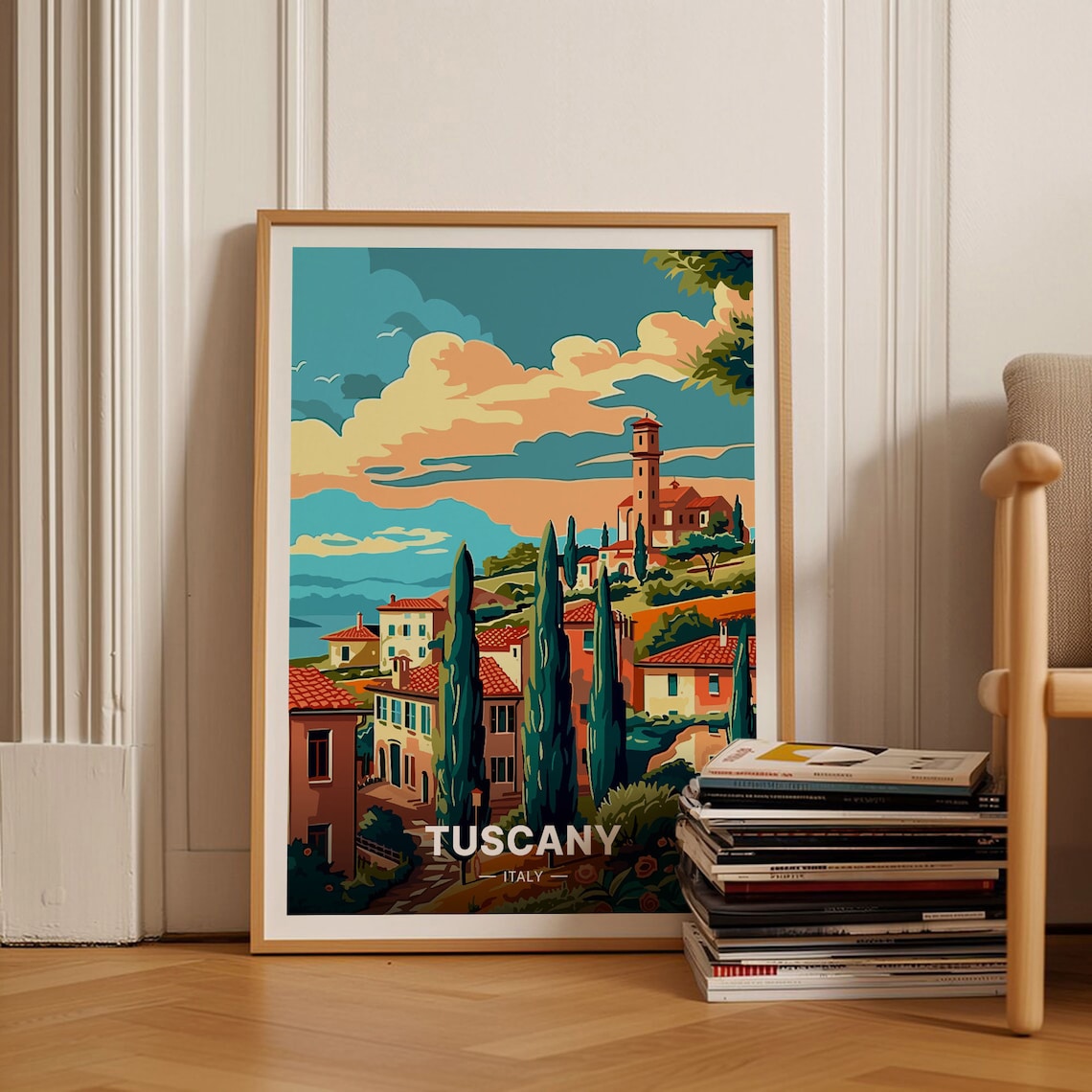Tuscany Italy Travel Poster, Scenic Landscape Art Print