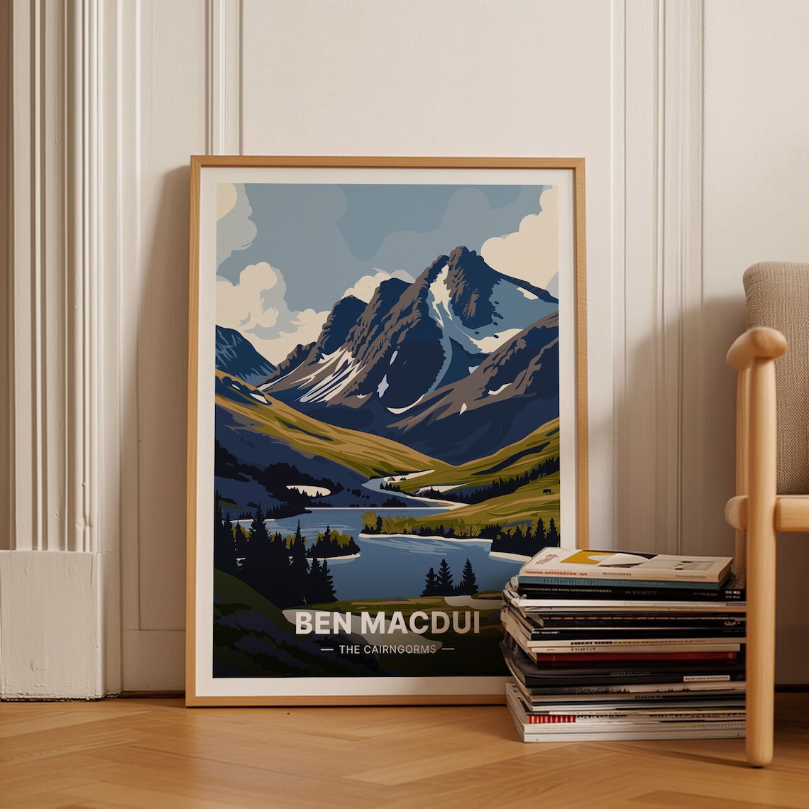 Ben Macdui Cairngorms Snowy Peaks Lake Mountain Climbing Travel Poster