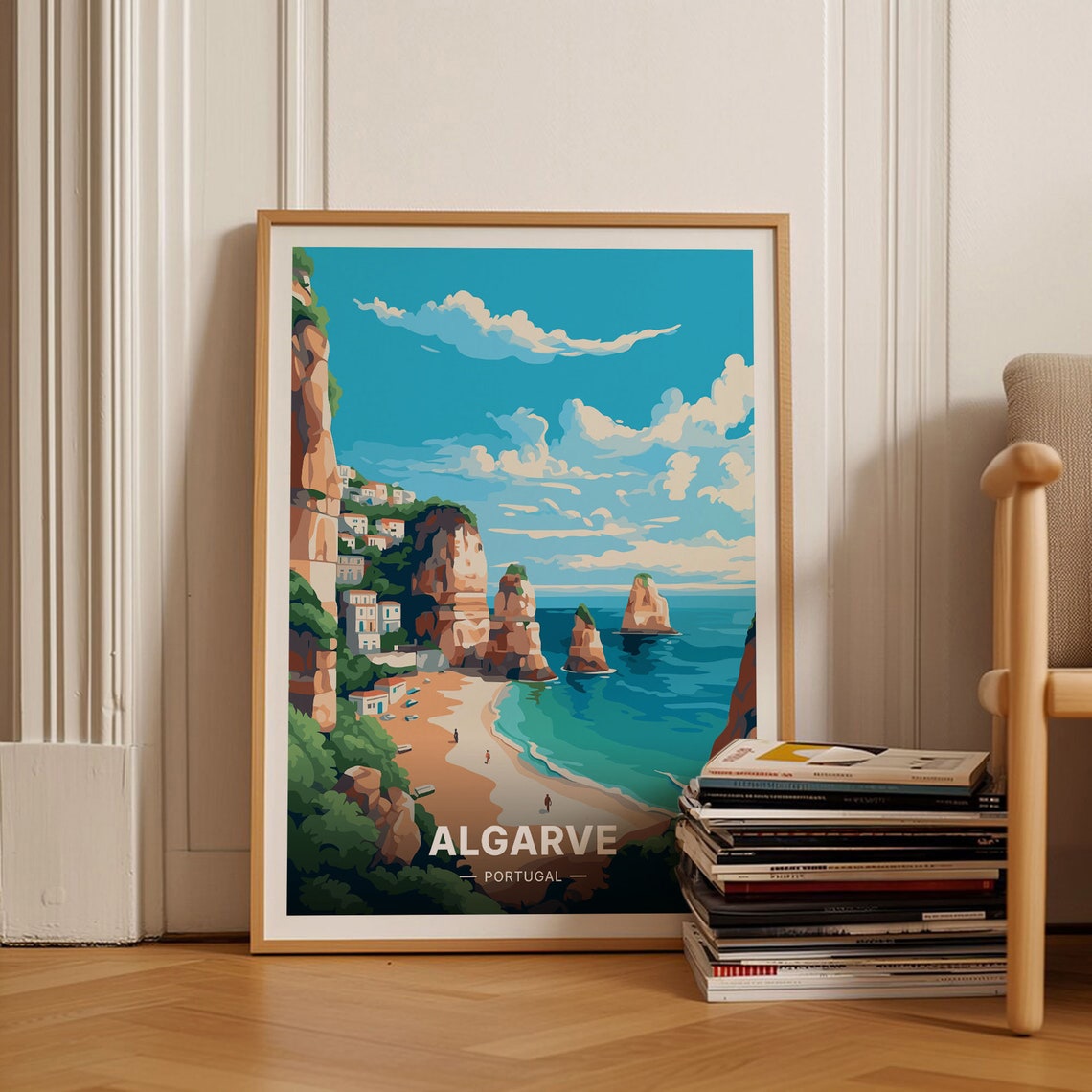 Algarve Portugal Golden Cliffs Sea Stacks Beach Cove Coast Poster