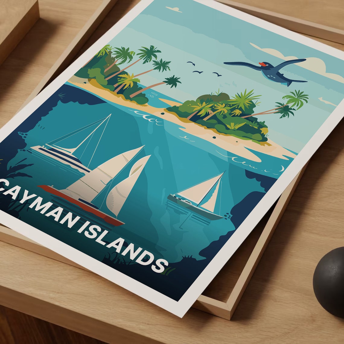 Cayman Island Poster Tropical Sails Palm Beach Caribbean Art - Image 3