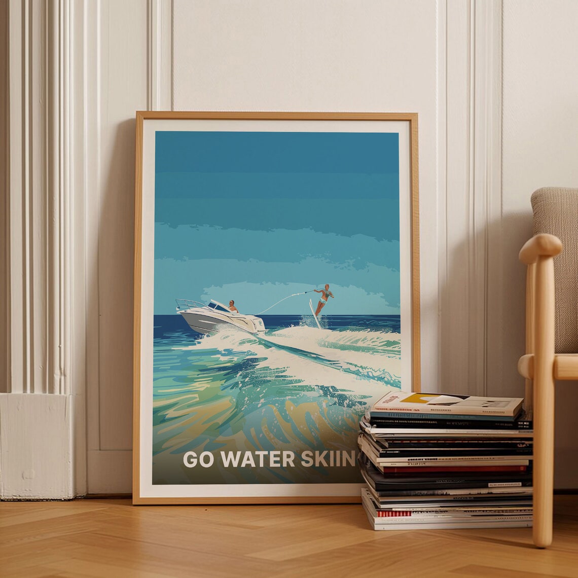 Go Water Skiing Vintage Summer Lake Boat Sport Travel Poster