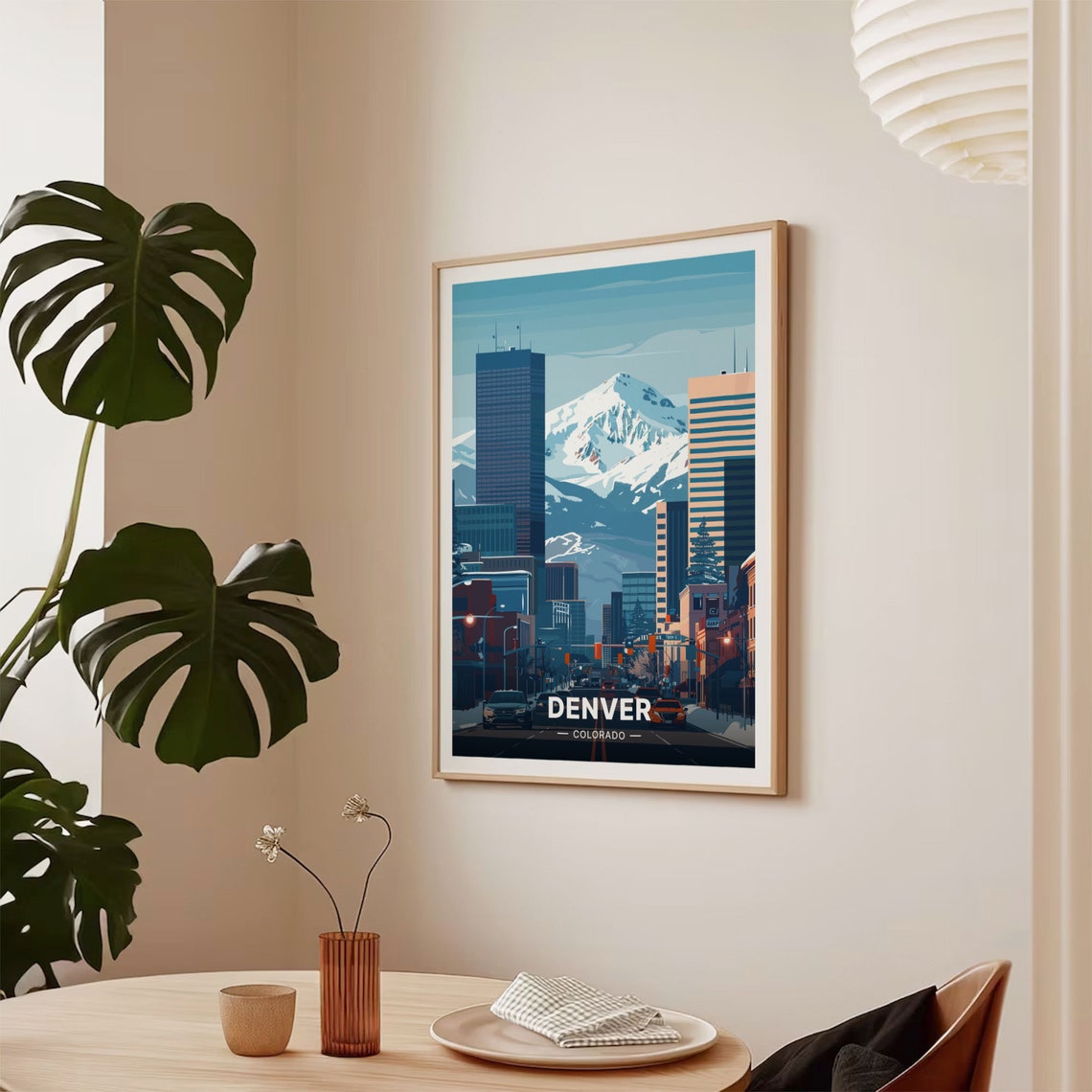Denver Colorado Skyline Snow Capped Mountain City Travel Poster - Image 2