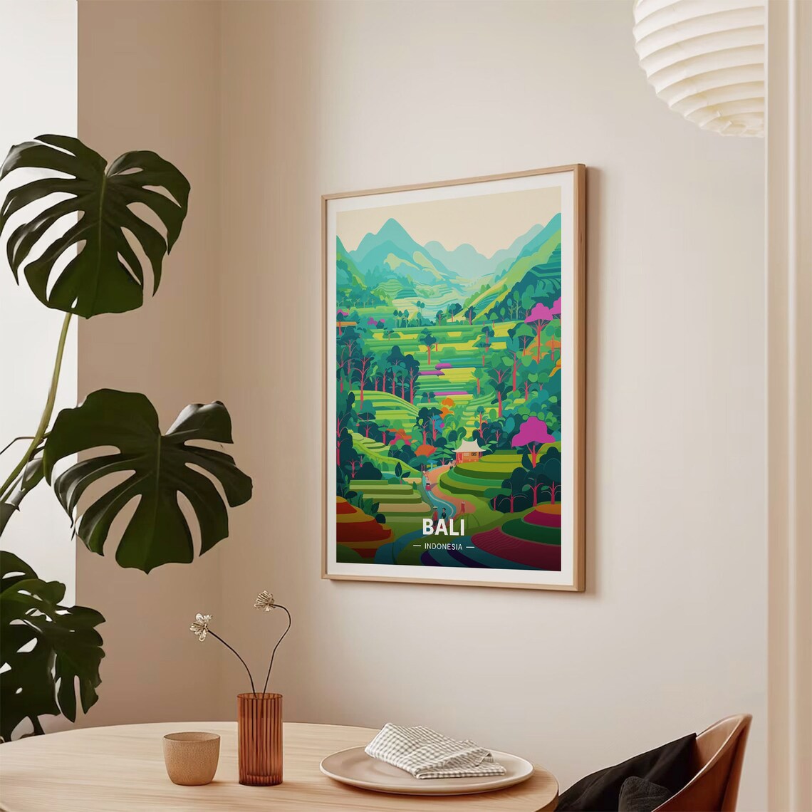 Bali Indonesia Vintage Travel Poster Lush Rice Terrace Jungle Art - Image 2