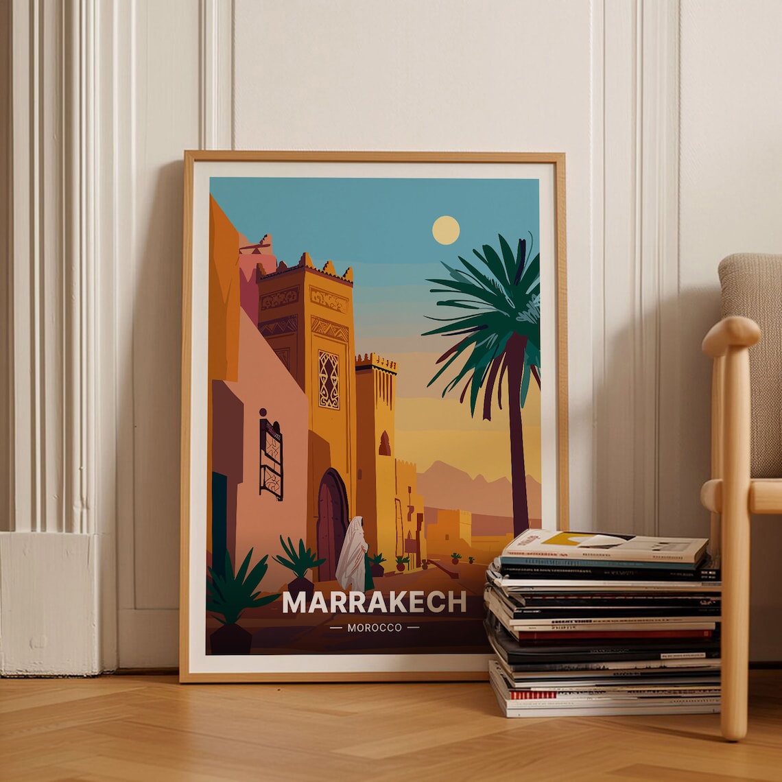 Marrakech Morocco Retro Travel Poster, City Landscape