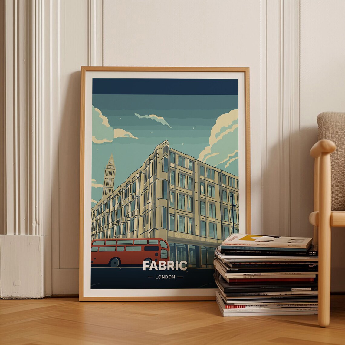 Fabric London Night Street Red Double Decker Bus Club Travel Poster