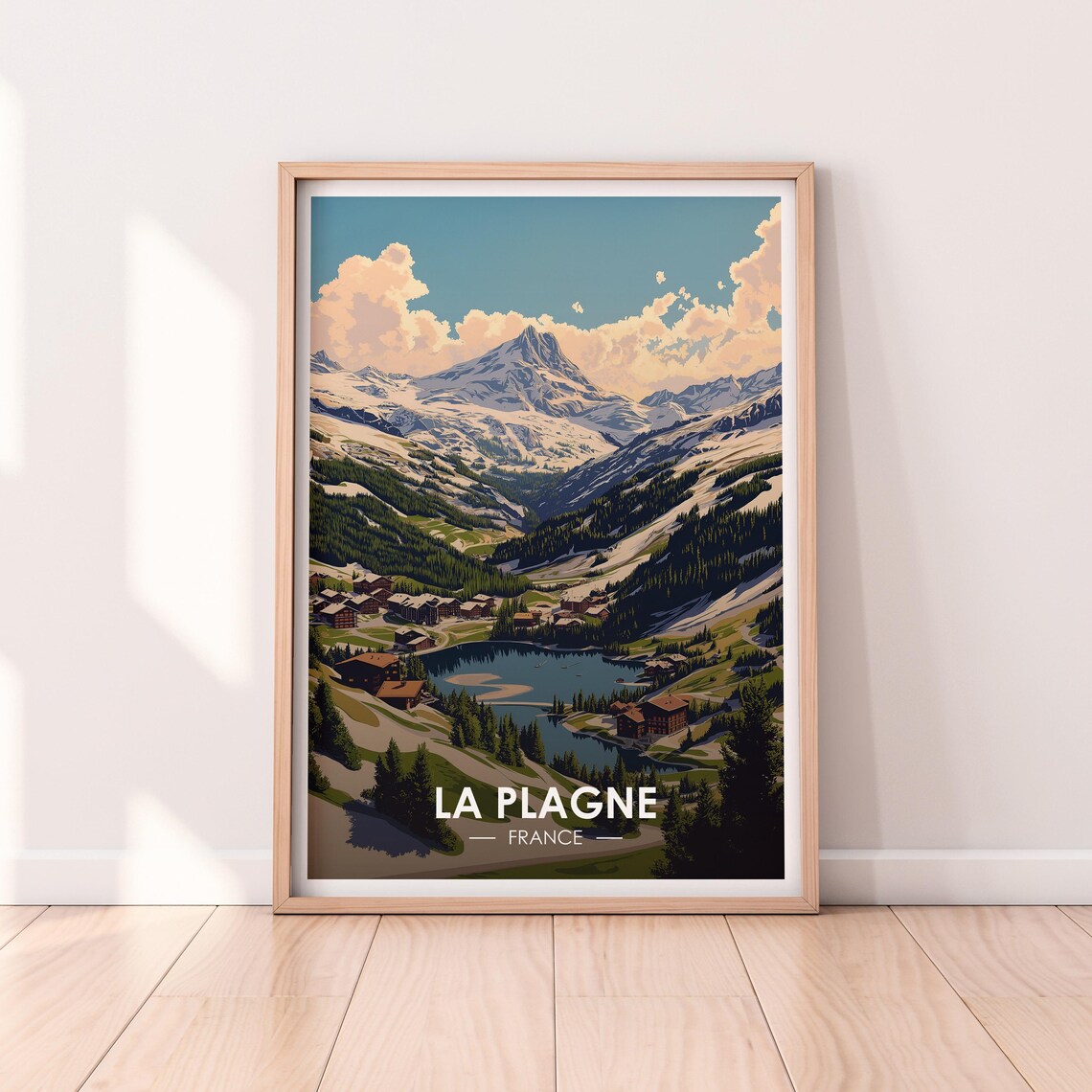 La Plagne France Snowy Alpine Ski Resort Vintage Travel Poster