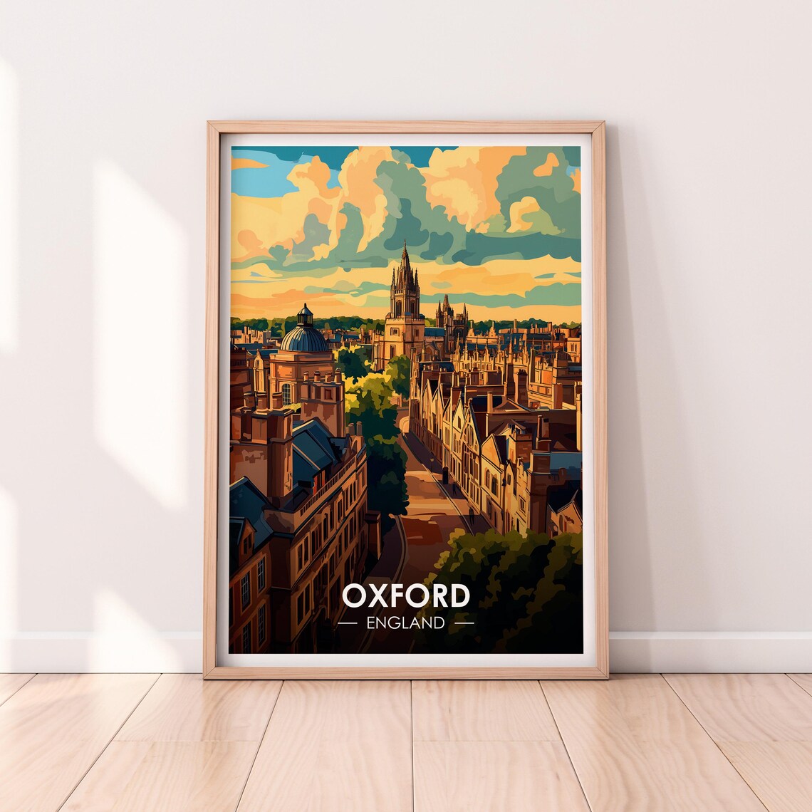 Oxford England Golden Hour Spires Historic Street Cityscape Poster