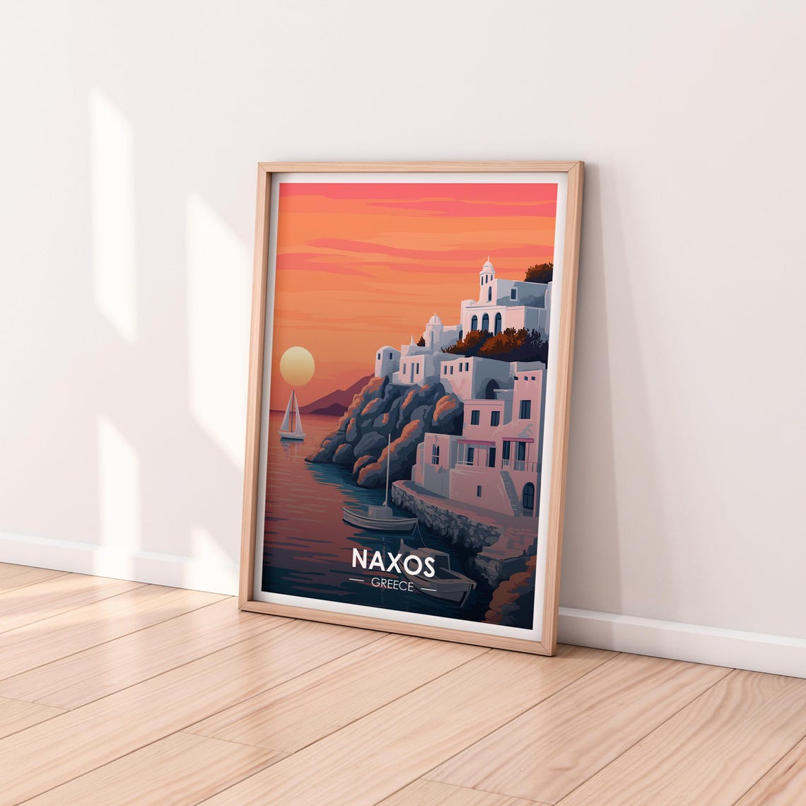 Naxos Greece Sunset Over Whitewashed Cliff Town Travel Poster - Image 2