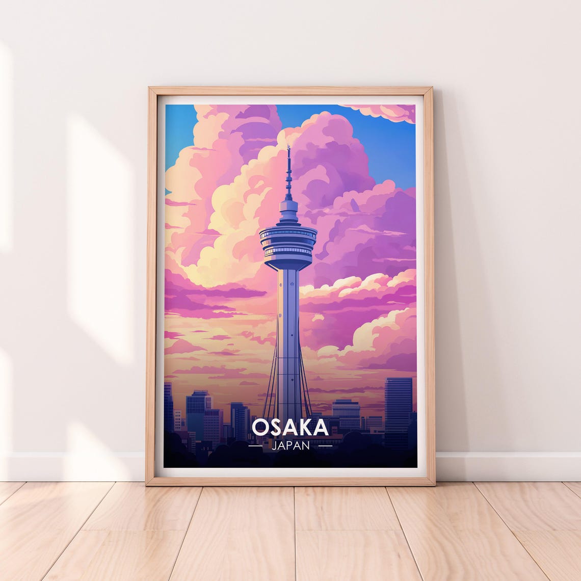 Osaka Japan Skytower Purple Sunset Clouds Skyline Dusk Poster