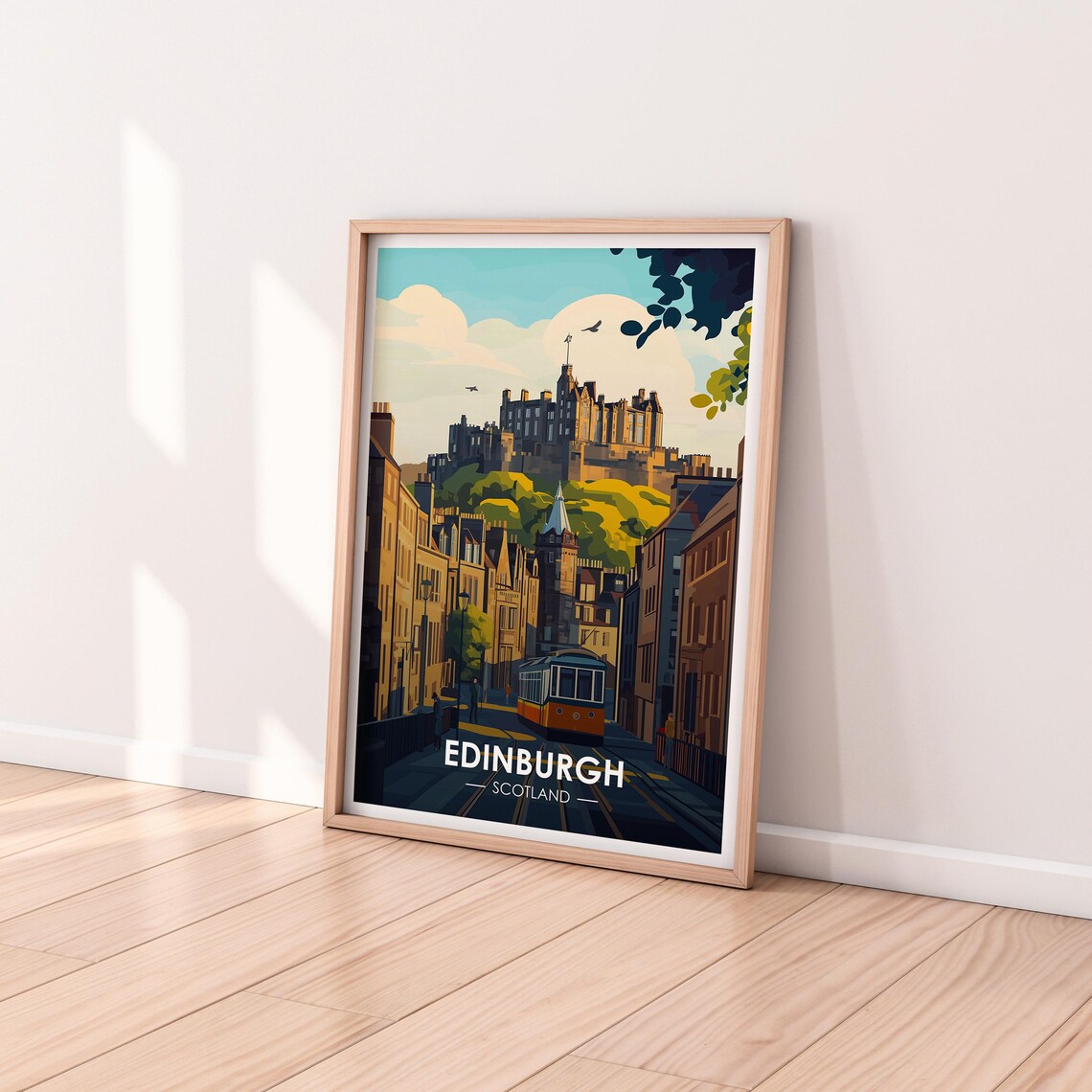 Edinburgh Scotland Castle Above Old Town Street Tram Travel Poster - Image 2