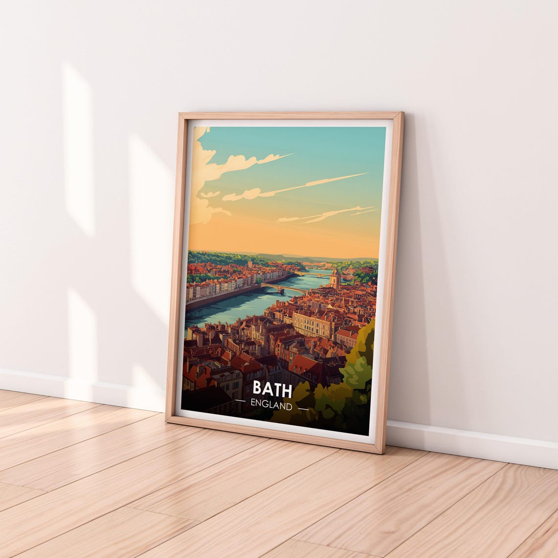 Bath England River Avon Sunset Golden Rooftops Aerial View Poster - Image 2