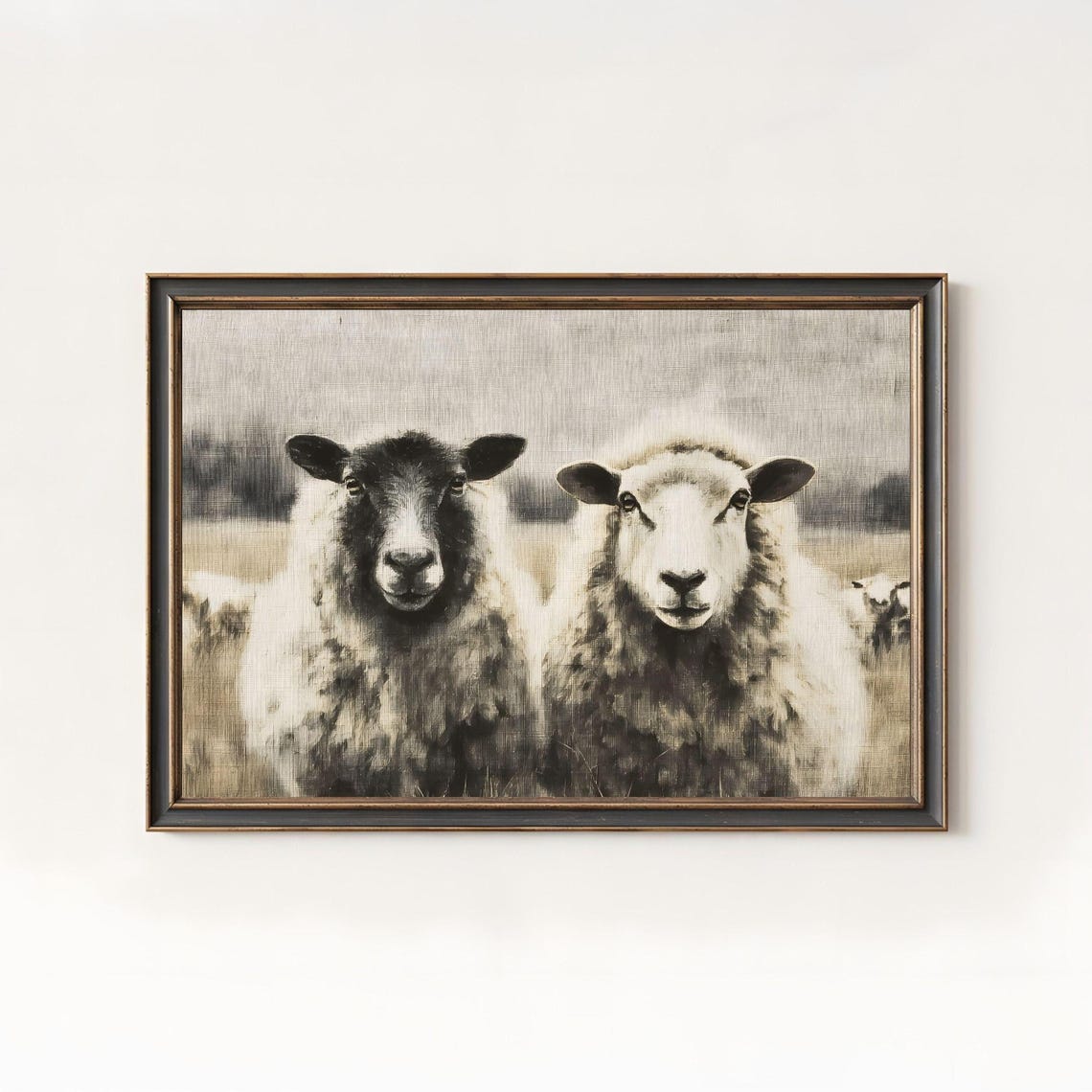 Two Sheep Farmhouse Portrait Rustic Wool Sheep Pair Art Poster