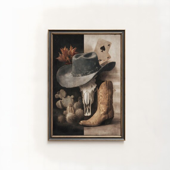 Western Still Life Cowboy Hat Boot Skull Vintage Decor Poster