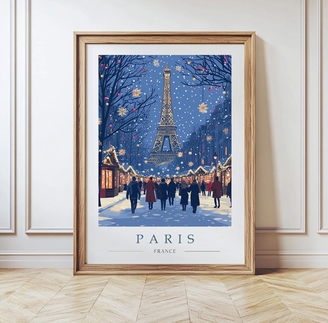 Paris France Christmas Night Market by the Eiffel Tower Poster - Image 2