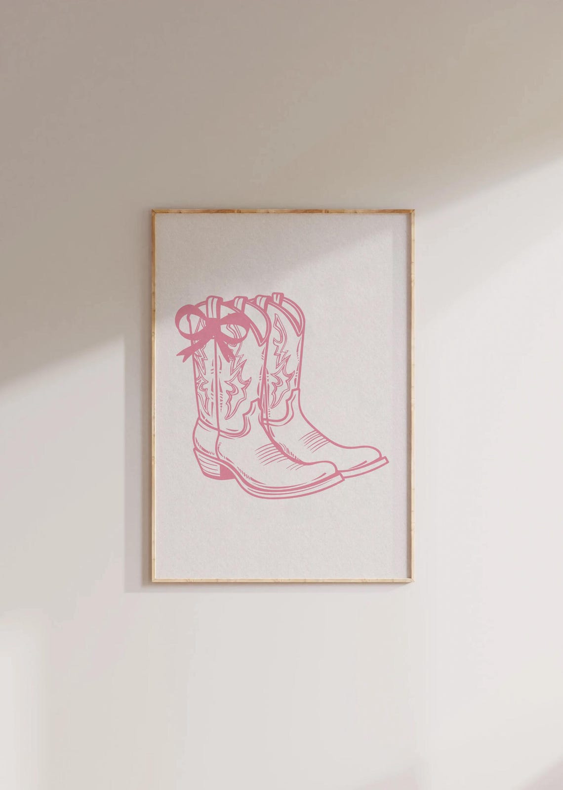 Pink Cowgirl Boots With Bow Detailed Line Art Girly Western Poster