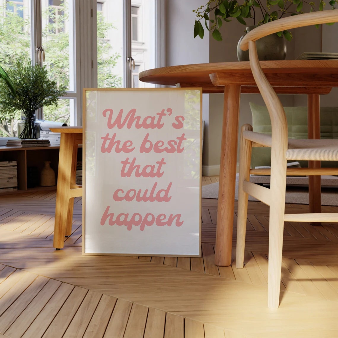 Whats the Best That Could Happen Soft Pink Script Quote Wall Art - Image 3