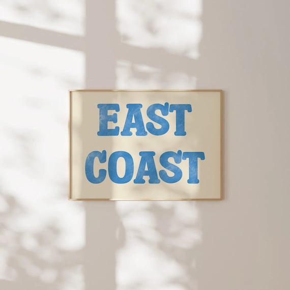 East Coast Bold Blue Watercolor Lettering Coastal Travel Poster