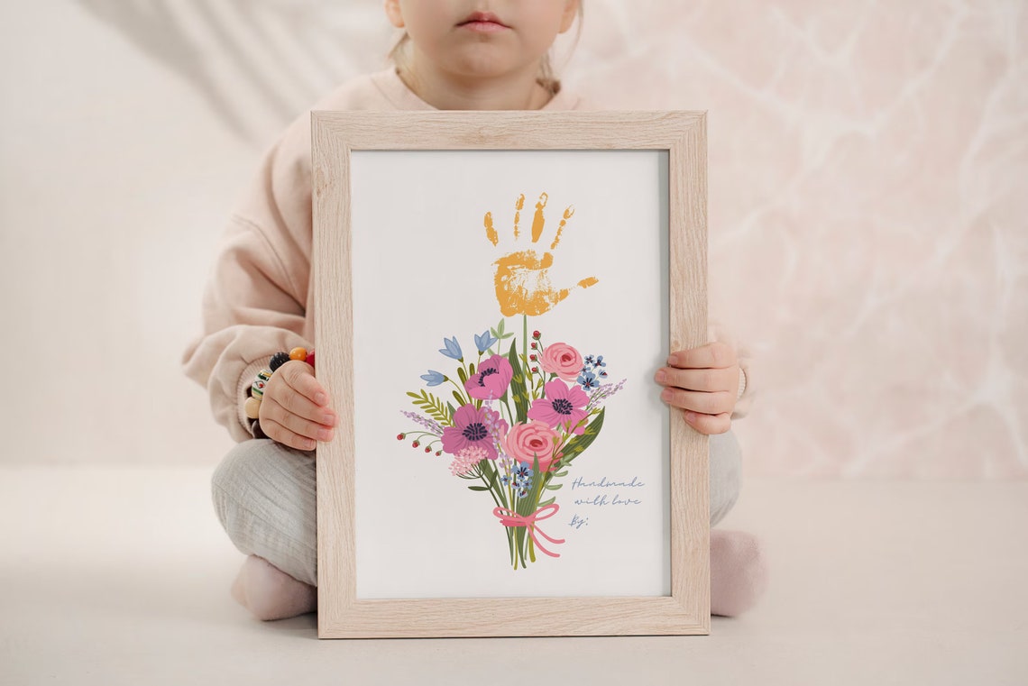 Mothers Day Kids Handprint Bouquet Handmade Floral Gift Wall Art - Image 4