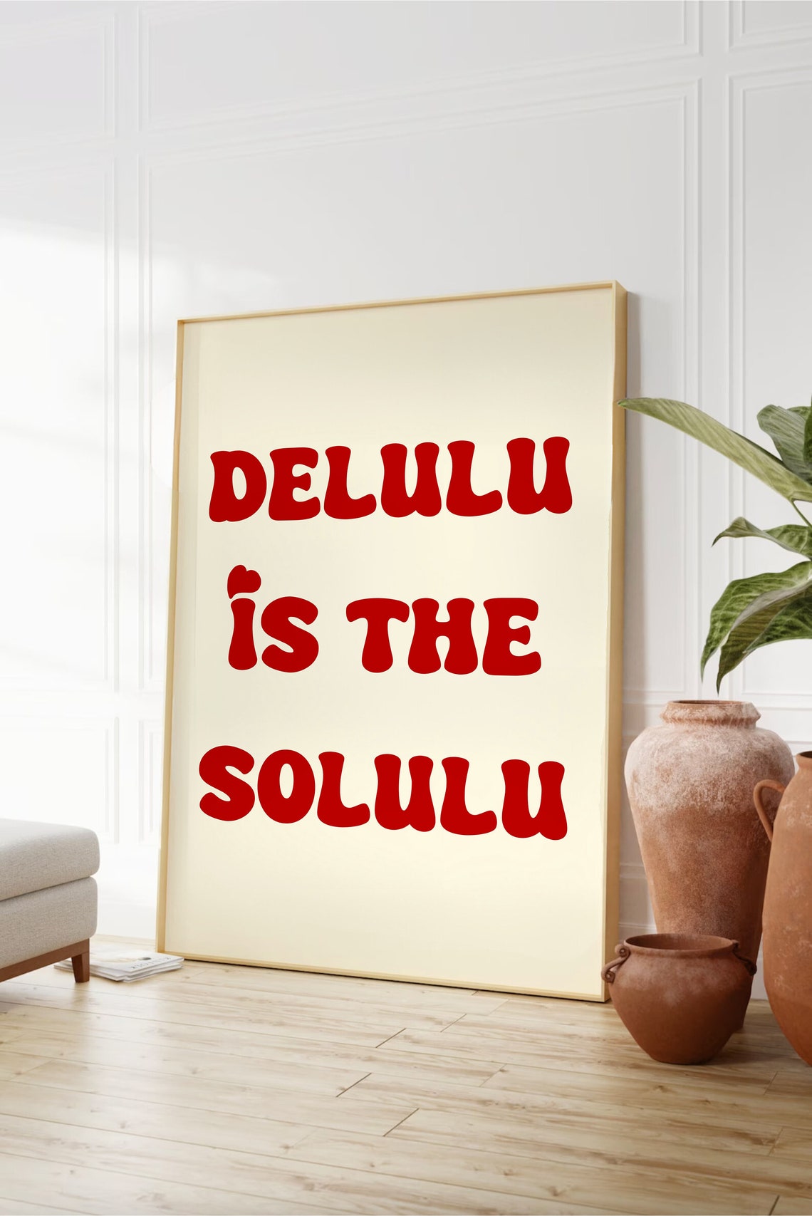 Delulu Is the Solulu Red Retro Bubble Letter Trendy Quote Poster - Image 2