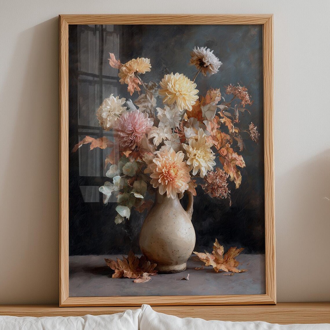 Moody Autumn Dahlia Bouquet Vintage Floral Still Life Art Poster