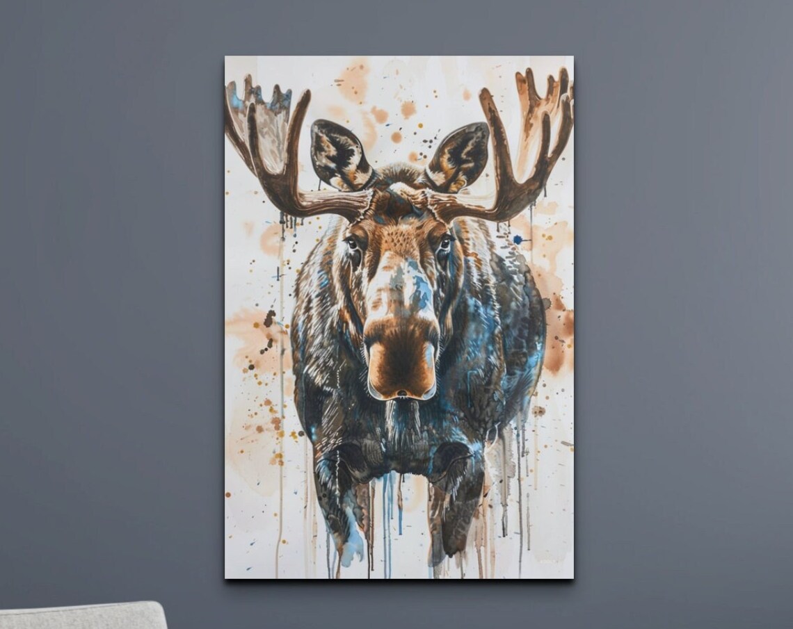 Watercolor Moose, Portrait Wall Art Print