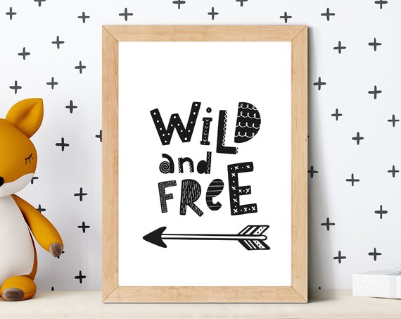 Wild and Free Arrow Monochrome Doodle Nursery Poster for Kids Room