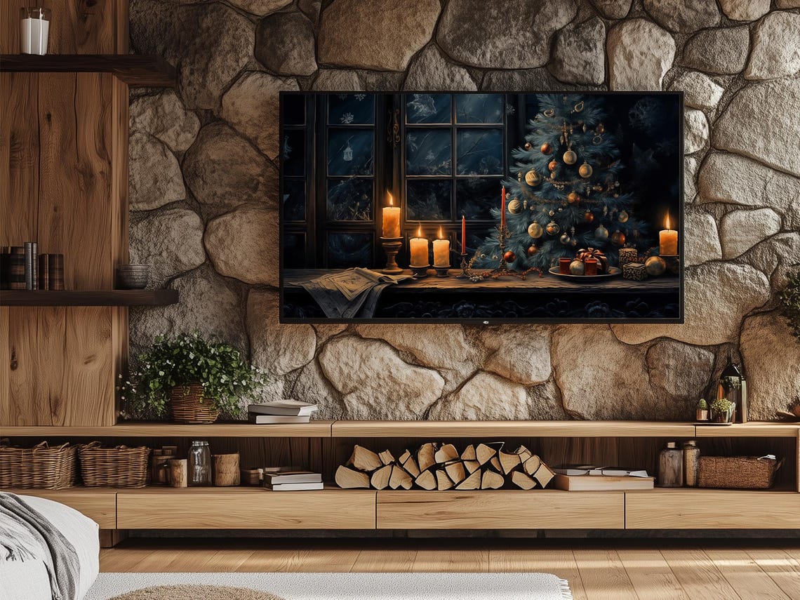 Cozy Christmas Candlelight Windowsill with Tree Holiday Art Poster - Image 7