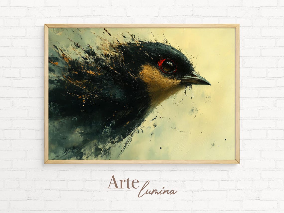 Expressive Abstract Bird Head in Ink Black Modern Art Poster - Image 7