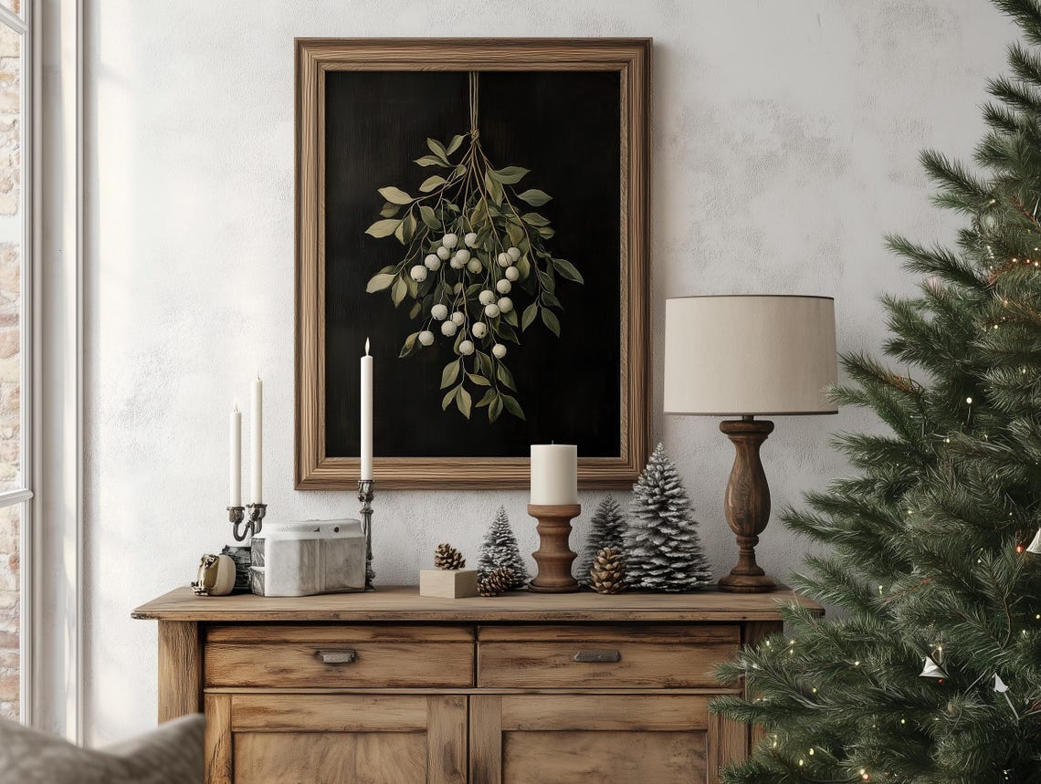 Hanging White Snowberries Branch on a Dark Ground Art Poster - Image 7