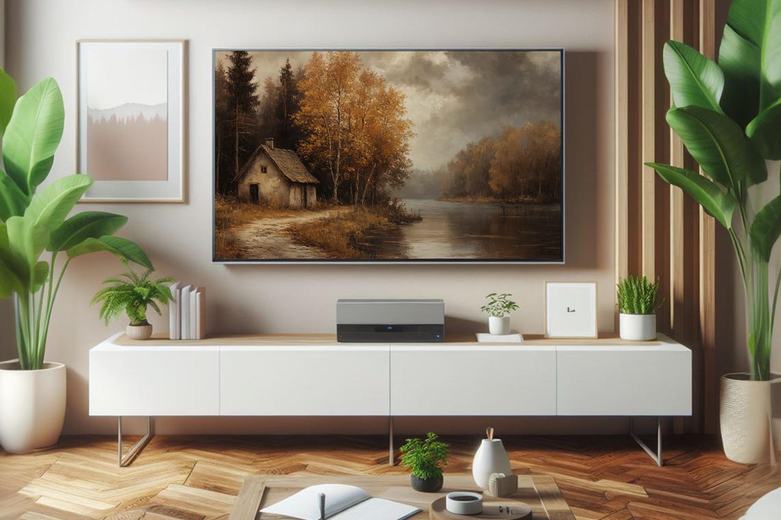 Misty Autumn Cottage Beside the Lake with Golden Birches Poster - Image 5
