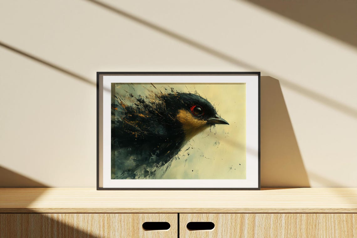 Expressive Abstract Bird Head in Ink Black Modern Art Poster - Image 2