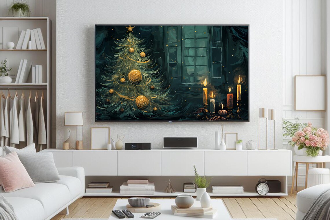 Van Gogh Inspired Christmas Tree With Gold Ornaments Swirling Night Poster - Image 2