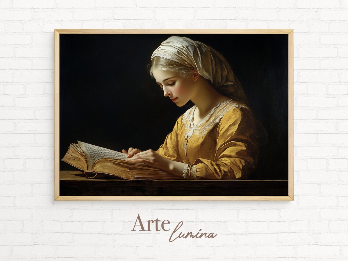 Young Woman Reading Book Classical Oil Painting Portrait Poster - Image 7