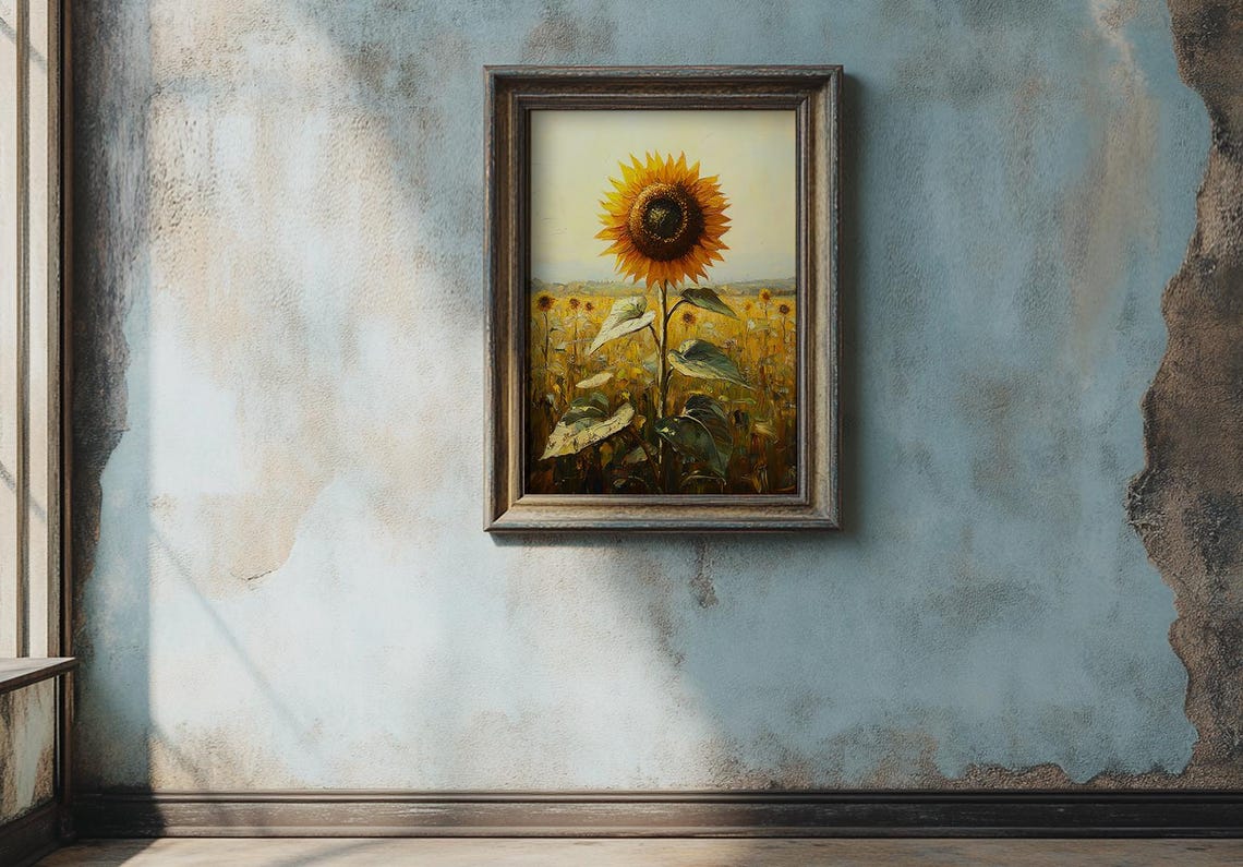 Tall Sunflower Rising Over a Golden Summer Field Painting Poster