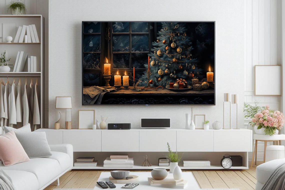 Cozy Christmas Candlelight Windowsill with Tree Holiday Art Poster - Image 4