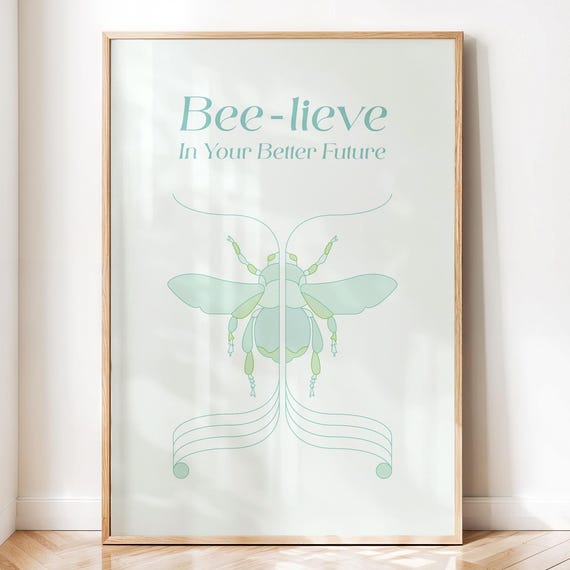 Inspirational Bee Line Art Print Vintage Green Wall Decor