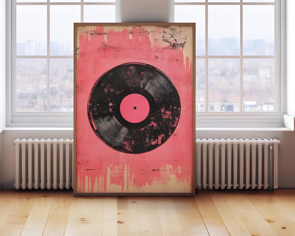 Lonely Vinyl Record With Pink Label On Distressed Pink Art Poster