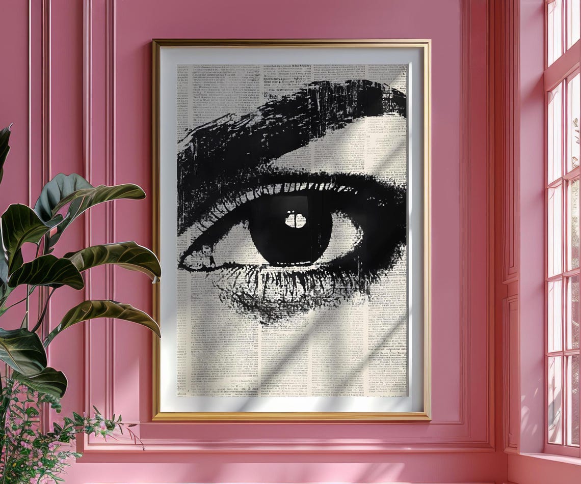 Dramatic Black And White Eye Newspaper Collage Beauty Wall Art - Image 5